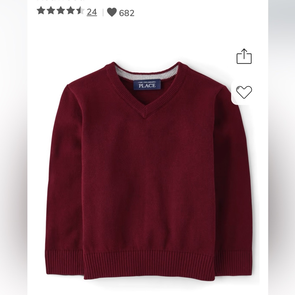 NWT Children’s Place Boys Maroon V-neck Sweater. Size 5/6. Perfect for holidays!